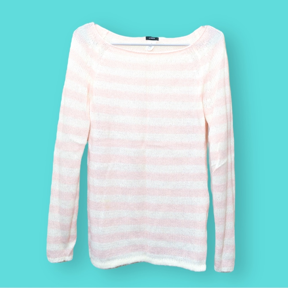J. Crew Pink and White Striped Sweater - M